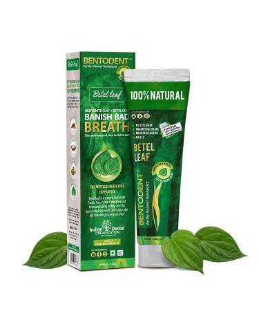 Bentodent Fluoride Free Remineralizing Calcium Bentonite Clay Natural Toothpaste-Certified Organic Ingredients-SLS Free Vegan Sensitive and Teeth Whitening - Adult & Kids (Betel Leaf)