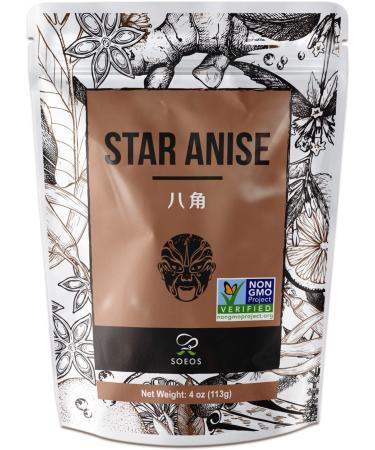 Soeos Star Anise Seeds (Anis Estrella), Whole Chinese Star Anise Pods, Dried Anise Star Spice, 4 oz. 4 Ounce (Pack of 1)