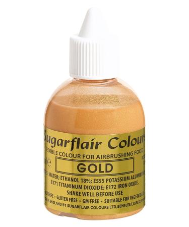 Sugarflair Gold Metallic Glitter Edible Airbrush Colour - Edible Food Colouring Airbrush Paint for Cakes Cupcakes Icing and Cake Decorations - 60ml Glitter Gold - Buy Online on GoSupps.com