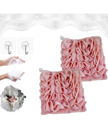 Loufee Loufee Loofah Washcloth Leeffa 2-in-1 Bath Sponge Loufee Loofah Sponge Bath Ball Towel Loofah with Drawstring Shower Scrubber for Body Shower Washcloth Loufee for Exfoliating(2pcs Pink)