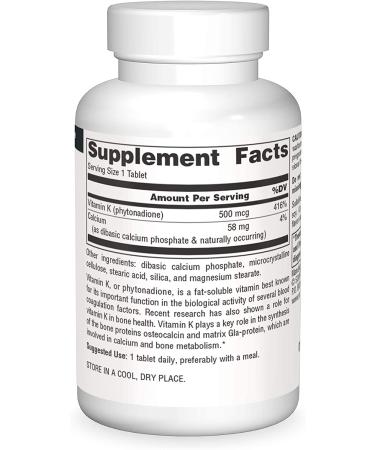Source Naturals Vitamin K 500 mcg 100 Tablets - Bone Health Support - Buy Online on GoSupps.com