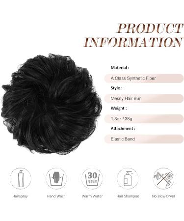 FESHFEN Messy Bun Hair Piece - Synthetic Wavy Curly Chignon Ponytail Extension for Women Girls Kids - Natural Black 38g - Buy Online on GoSupps.com