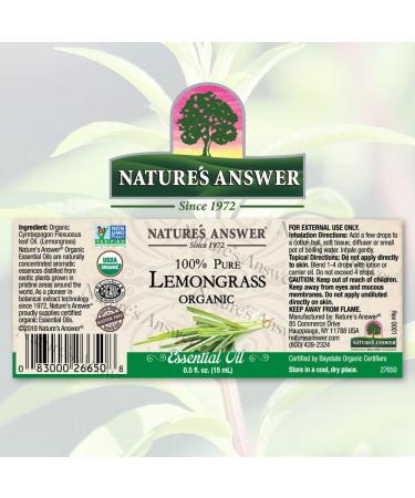 Nature's Answer Organic Lemongrass Essential Oil 100% Pure - 0.5 fl oz (15 ml) - Buy Online on GoSupps.com