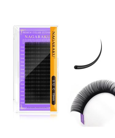 Nagaraku single eyelashes Individual eyelash extensions permanently volume eyelashes eyelash extensions gently of course matt black single size (thickness 0.12 c curl 15mm) 15.12 c