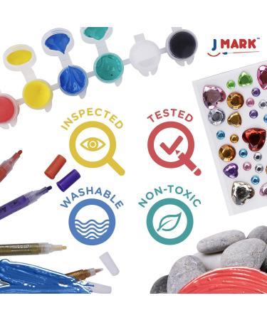 J MARK Premium Rock Painting Kit - 42 Piece Bundle with Acrylic Paint Markers, Glow in The Dark, Metallic Paints, Stickers, Gems, Googly Eyes, Glitter Glues Palette - Buy Online on GoSupps.com