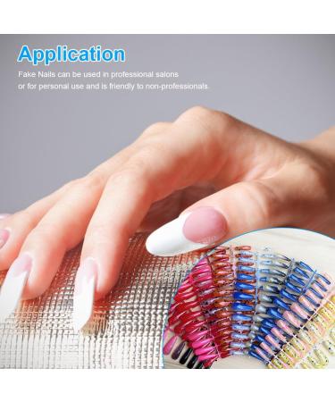 dijiusidy 24 Pieces Nails T Shape Extra Long Full Wrap False Nail Tips Women Decor Fingernail Supply Manicure Accessory blue print - Buy Online on GoSupps.com