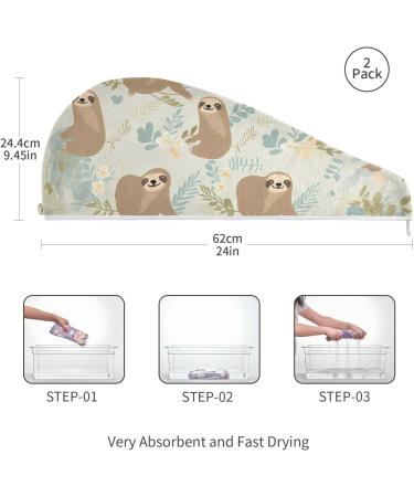 Buy Cute Sloths Hair Towel 2 Pack | Super Absorbent Quick Dry Hair Turbans for Women & Girls - Buy Online on GoSupps.com