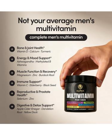 Alpha Tribe Multivitamin for Men with Sea Moss, Black Seed Oil, Ashwagandha, Turmeric Bladderwrack, Burdock,Vitamin C, Elderberry, Manuka, Yellow Dock | Daily Men's Vitamins and Minerals Supplement 120 Count (Pack of 1) - Buy Online on GoSupps.com