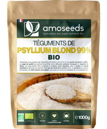 Organic Blond Psyllium 1kg | Pure Integuments 99% | 88% Fiber Transit Gluten Free | Superior Quality