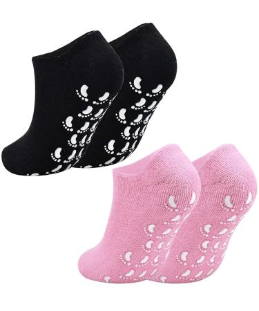 2 pairs of moisturizing gel socks moisture socks gel with moisture-giving vitamin infused for gel spa socks for repairing dry skin black + pink - Buy Online on GoSupps.com