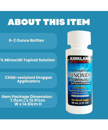 Kirkland Minoxidil 5% Extra Strength 6 Month Supply for Men - Hair Regrowth Treatment - 2 Fl Oz (Pack of 6) + Bonus Key Chain - Buy Online on GoSupps.com