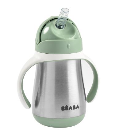Beaba Stainless Steel Sippy Cup  Straw Sippy Cup with Handles  Toddler Sippy Cups  Baby Sippy Cup  Insulated Cup  Insulated Cup  8+ mths  8.5 oz  Sage