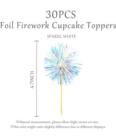 30PCS Foil Firework Cupcake Toppers Takemay Happy Birthday White Cake Toppers Sparkle Tinsel Flower Drink Stirrers Cocktail Food Fruit Toothpicks for Xmas Party Birthday Wedding Ceremony Sparkle White - Buy Online on GoSupps.com