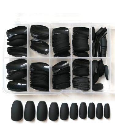 240pc Kids Short Coffin Matte Black Press-On Nails - Full Cover Ballerina False Nails for Girls with Adhesive Tabs - Buy Online on GoSupps.com