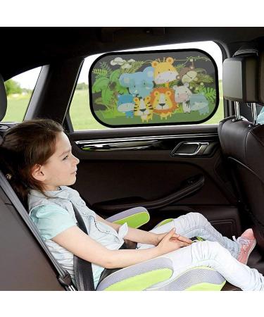 iZoeL Car Sun Shade for Kids 2 PCS | Static Cling Side Window 80GSM Sunshades with Cute Animal Design | Includes 8 Suction Cups and Storage Bag | UV Rays Protection | Green - Buy Online on GoSupps.com
