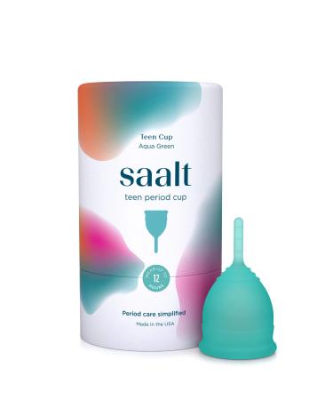 Saalt Teen Menstrual Cup - Best Sensitive Reusable Cup - Wear for 12 Hours - Tampon and Pad Alternative (Aqua Green)