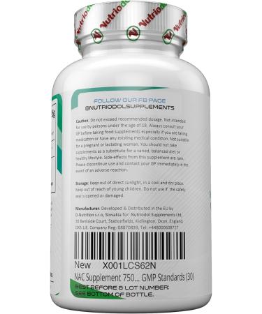 NAC Supplement 750mg Vegan capsules - High Bioavailability Amino Acid - EU Made to ISO/GMP Standards - Non-Toxic L-Cysteine - 30 Capsules - Buy Online on GoSupps.com