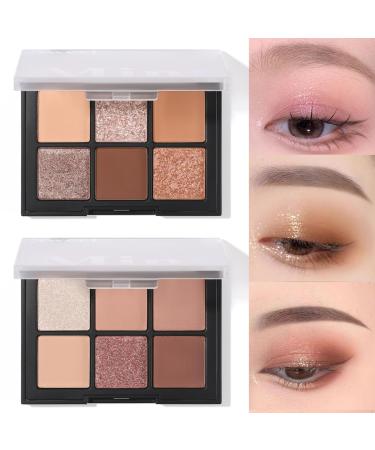 Eyeshadow Makeup Palette Kit Korean Naked Nude Eye Shadow 6 Color Neutral Matte Shimmer Make Up Pallet Set Highly Pigmented Long Lasting Waterproof