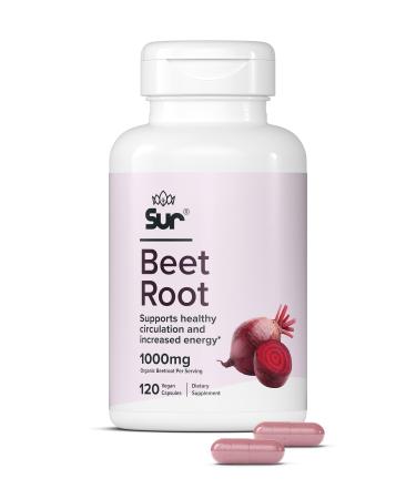 Sur Organic Beet Root Capsules 1000mg - Supports Healthy Circulation and Increased Energy - Nitric Oxide Superfood (120 Capsules)