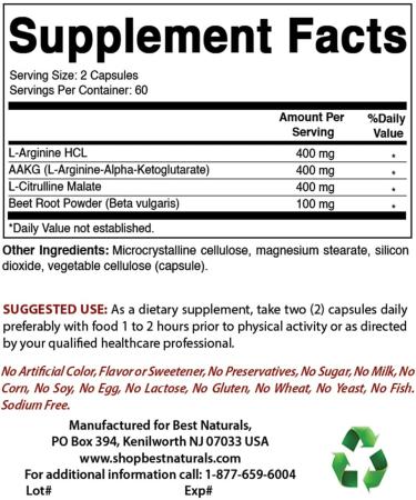 Best Naturals L-Arginine NO Booster Triple Strength 1300 mg Serving 120 Veg Capsules (120 Count (Pack of 2)) - Buy Online on GoSupps.com