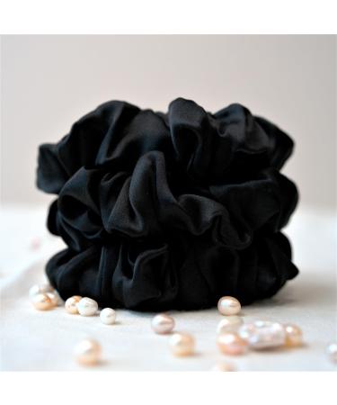 3-Pack 100% Pure Mulberry Silk Hair Ties | 16 Momme Rubber Hair Gums for Women & Girls - Black - Buy Online on GoSupps.com