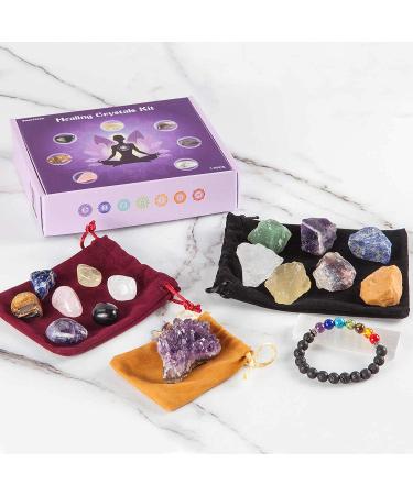 17PCS SmartYeen Healing Crystals Set - Chakra Stones Kit with Amethyst, Lava Bracelet, and Selenite for Yoga and Meditation - Buy Online on GoSupps.com