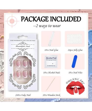 White Glitter French Fake Nails - 24Pcs Short Coffin Press on Nails with Glitter Tips and Nail Glue for Women and Girls - Buy Online on GoSupps.com