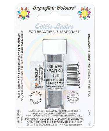 Sugarflair Silver Sparkle Edible Lustre Dust (E171 Free) Add a Lustrous Shine to Cakes or Decorations. Brush On or Add Rejuvenator to Create Eye-Catching Edible Paint- 2g