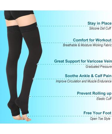 Open Toe Thigh High Medical Compression Stockings 20-30 mmHg for Men & Women - Relief for DVT Varicose Veins Shin Splints & Swelling - Medium Black - Buy Online on GoSupps.com