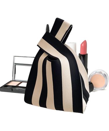 Generically Striped Wrist Bag - Knitted Top Handbag | Simple Style Shopping Bag | Striped Crochet Hobo & Bucket Pocket | Beige Knitted Tote - Buy Online on GoSupps.com