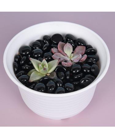 Hisredsun 290 Black Glass Stones - 1.35 kg Decorative Pebbles for Vase Aquarium Flowerpot & Landscaping - 17-20mm Flat Marble Pearls - Buy Online on GoSupps.com
