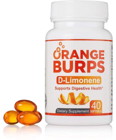 Orange Burps D-Limonene Softgels | Orange Peel Extract for Digestive Health | Non-Harmful Solution for Acid Reflux & Heartburn | Easy-to-swallow & each Bottle Contains 500mg 40 Capsules | Gluten-Free 40 Count (Pack of 1)