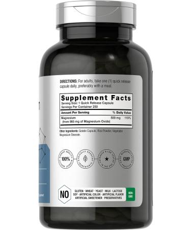 Magnesium Oxide 865mg | 250 Capsules | Non-GMO & Gluten Free Supplement | Horbaach - Buy Online on GoSupps.com