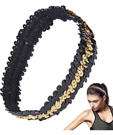 Hairband Elastic Stretch | Hair Bands Fashion | Sequin Headband Elastic | Women's Headbands - Stylish for Teens Girls and Women - Hair Accessories for Volleyball Basketball and Sports Teams Black Gold - Buy Online on GoSupps.com