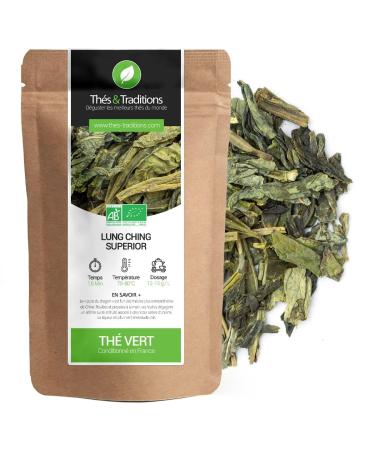 Th s & Traditions Organic Lung Ching Superior Green Tea | 100g Loose Leaf Bag | Certified Organic Farming