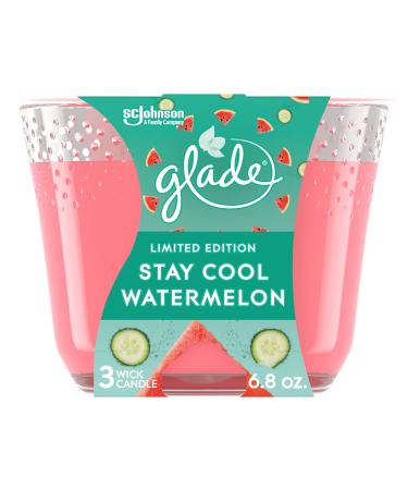 Glade Candle Stay Cool Watermelon Fragrance Candle Infused with Essential Oils Air Freshener Candle 3-Wick Candle 6.8oz