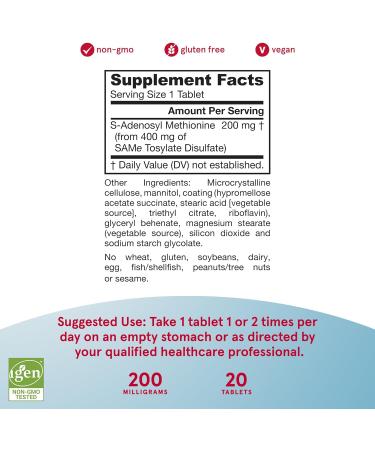 Jarrow Formulas Same 200 mg - Supports Joint Health, Liver Function, Brain Metabolism, Mood & Antioxidant Defense - 20 Servings - Buy Online on GoSupps.com