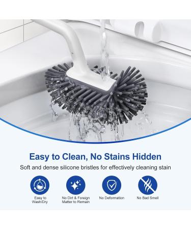 Toilet Bowl Brush Holder Set: Deep Cleaning Silicone Toilet Cleaner Scrubber Under Rim with Curved Bristle for Bathroom Dead Corner Clean - Modern Rv Toilet Decorative Accessories - White 2Pack White - Buy Online on GoSupps.com