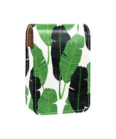 Leaf tropical green lip gloss holder lipstick case portable make -up bag travel lipstick organizer case with mirror mini lipstick storage box for women multicolored 9.5x2x7 cm/3.7x0.8x2.7 in