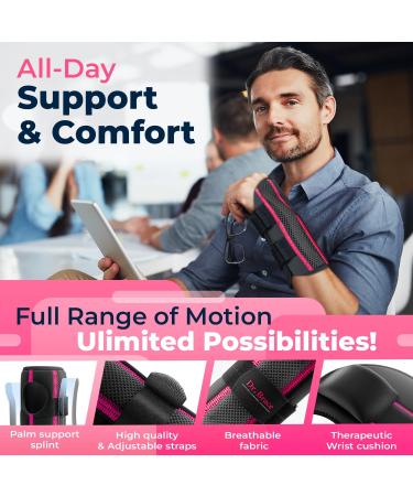 DR. BRACE Adjustable Wrist Brace for Carpal Tunnel - Night Support FSA/HSA Eligible Double Splint Pain Relief - Small/Medium (Left Hand) - Black/Pink - Buy Online on GoSupps.com
