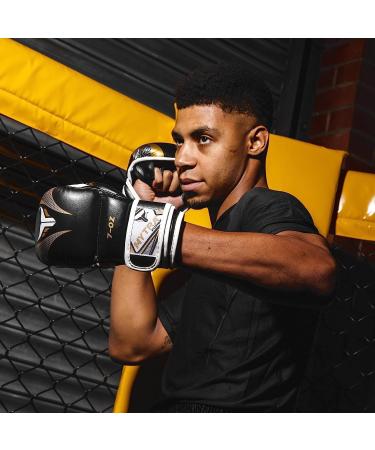Mytra Fusion MMA Gloves | Open Palm Adjustable Wrist Support | Ideal for Grappling Cage Fighting & Combat Sports | S/M Black/Gold - Buy Online on GoSupps.com