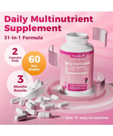 Mulittea Multivitamin for Women - 18+ Daily Women Multivitamin w/Biotin 10000mcg, Vitamin A, C, D, E & More for Hair, Skin and Nails - Methylated B9,B12 for Energy & Focus -120 CT 120 Count (Pack of 1) - Buy Online on GoSupps.com