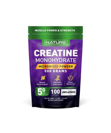 Creatine Monohydrate Powder Micronized Creatine for Men & Women Pure Monohydrate Creatina Suplemento Muscle Strength Performance & Recovery 100 Servings 500 Grams Unflavored