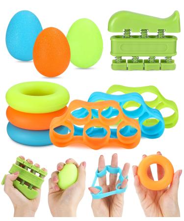 JISSTA 10-Pack Hand Trainer Finger Trainer Egg-shaped handle balls finger resistance straps finger training band adjustable finger training device Fingerstretcher Training ring increase strength