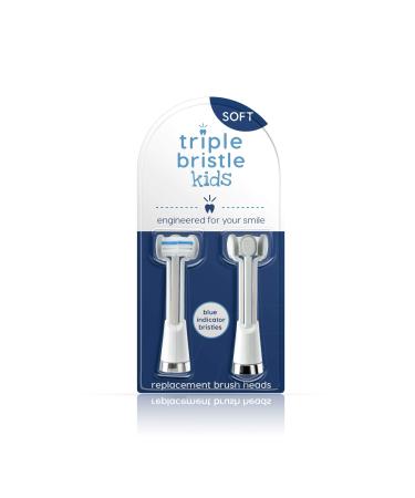 Triple Bristle Kids Sonic Toothbrush Replacement Heads  Patented 3 Brush Head Design  Angled Bristles Clean Each Tooth  Kids Sized Electric Brush Head Refill  Safe on Braces  2 Pack Brush Heads