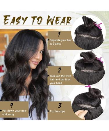 Wire Hair Extensions with 2 Removable Clips 20 Inch Wavy Curly Hair Invisiable Transparent Wire Extensions Hairpieces for Women - Ombre Dirty Blonde (20inch Mixed Brown & Blonde Highlights) - Buy Online on GoSupps.com