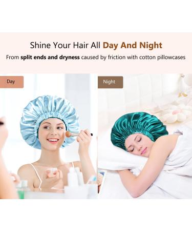 Mikimini Satin Sleep Hood for Long Curly Hair | 2 Pack Green & Light Blue | Double-Layer Silk Hair Caps for Women | Extra Large Stretchy Sleep Caps - Buy Online on GoSupps.com