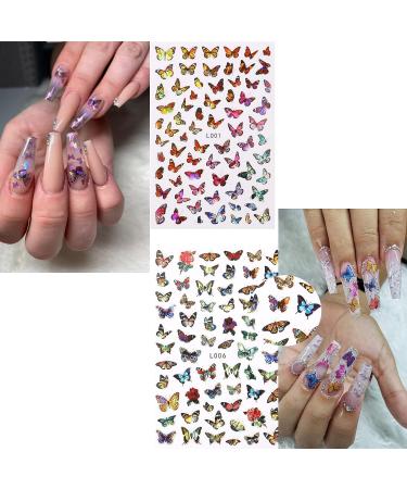 Baoximong Butterfly Nail Stickers - 8 Sheets Colorful Spring 3D Self-Adhesive Decals | Holographic Laser Design Nail Art Accessories for Women - Buy Online on GoSupps.com