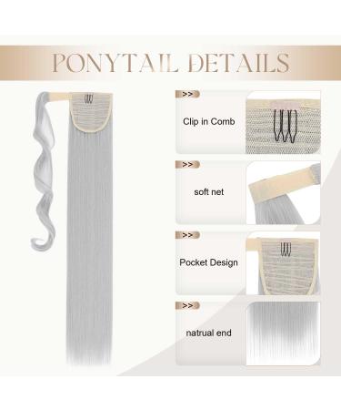 Silky Silver Gray Clip-In Hair Extensions - 66cm Natural Ponytail Wrap - Shop Now! - Buy Online on GoSupps.com
