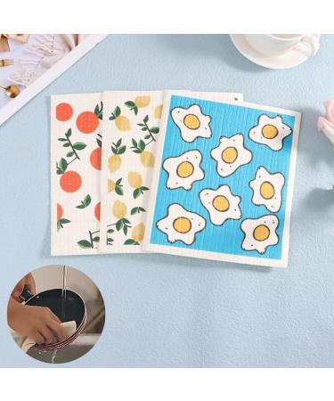 6pcs Wood Pulp Cotton Dishcloth Reusable Wet Dry Household Kitchen Dish Washing Pad Cellulose Cleaning Cloths Style 3 - Buy Online on GoSupps.com